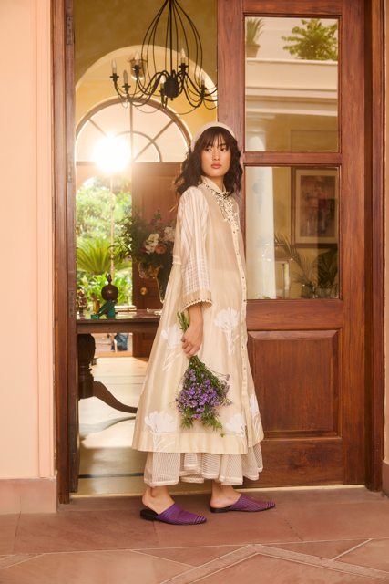 TABBY DRESS-IVORY chanderi by SWATTI KAPOOR in ivory color for women Worldwide