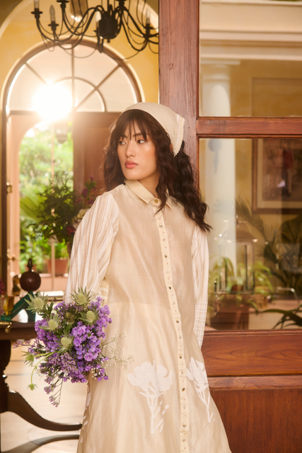 TABBY DRESS-IVORY chanderi by SWATTI KAPOOR in ivory color for women Worldwide