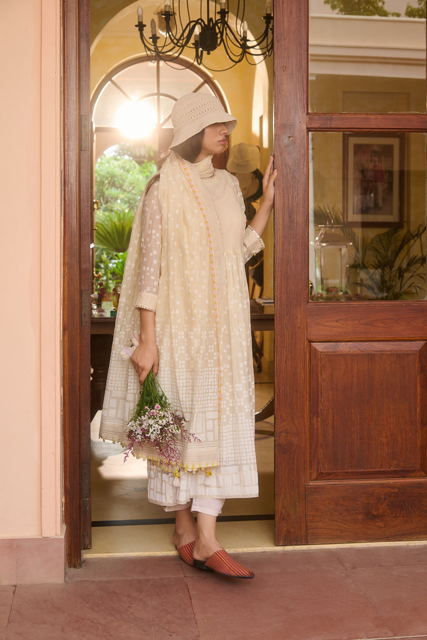 HILDA KURTA-IVORY chanderi by SWATTI KAPOOR in ivory color for women Worldwide