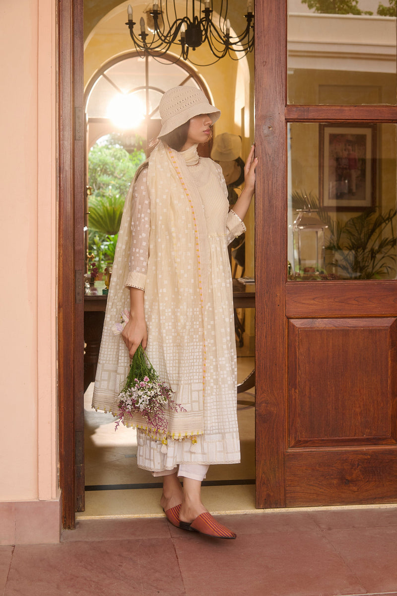 AVA DUPATTA-IVORY chanderi by SWATTI KAPOOR in ivory color for women Worldwide