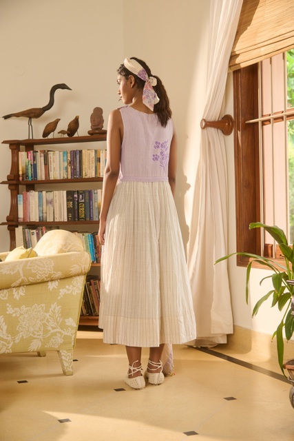JANIE DRESS-IVORY & PURPLE cotton by SWATTI KAPOOR in multi color for women Worldwide