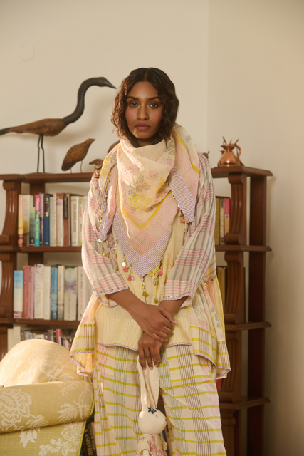 REGGIE TOP-IVORY cotton by SWATTI KAPOOR in ivory color for women Worldwide