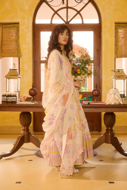 RUBY KURTA-IVORY chanderi by SWATTI KAPOOR in ivory color for women Worldwide