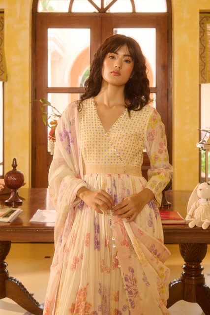 RUBY KURTA-IVORY chanderi by SWATTI KAPOOR in ivory color for women Worldwide