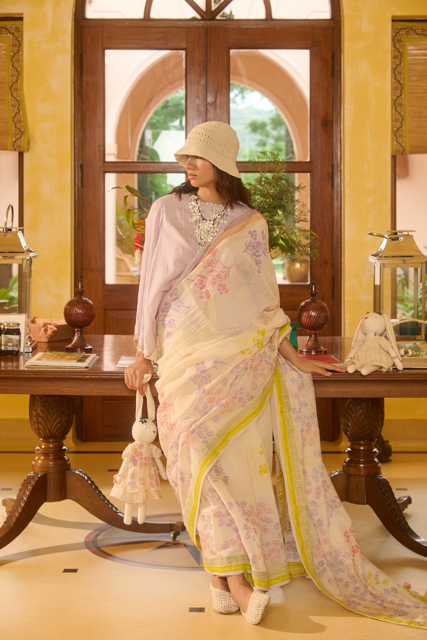 MARY TOP-IVORY & PURPLE cotton by SWATTI KAPOOR in multi color for women Worldwide