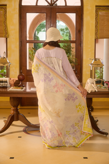 MARY TOP-IVORY & PURPLE cotton by SWATTI KAPOOR in multi color for women Worldwide