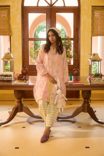 DINA DRESS-PINK chanderi by SWATTI KAPOOR in pink color for women Worldwide