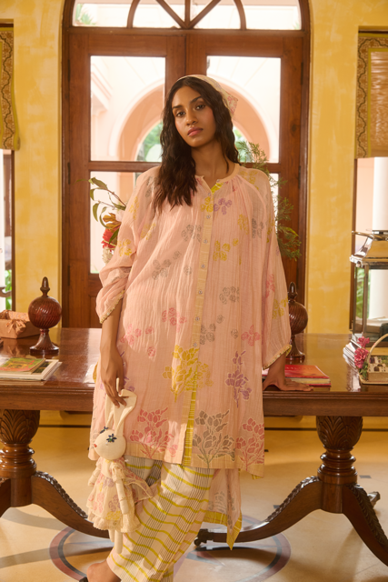 DINA DRESS-PINK chanderi by SWATTI KAPOOR in pink color for women Worldwide