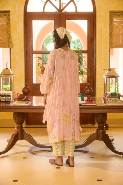 DINA DRESS-PINK chanderi by SWATTI KAPOOR in pink color for women Worldwide
