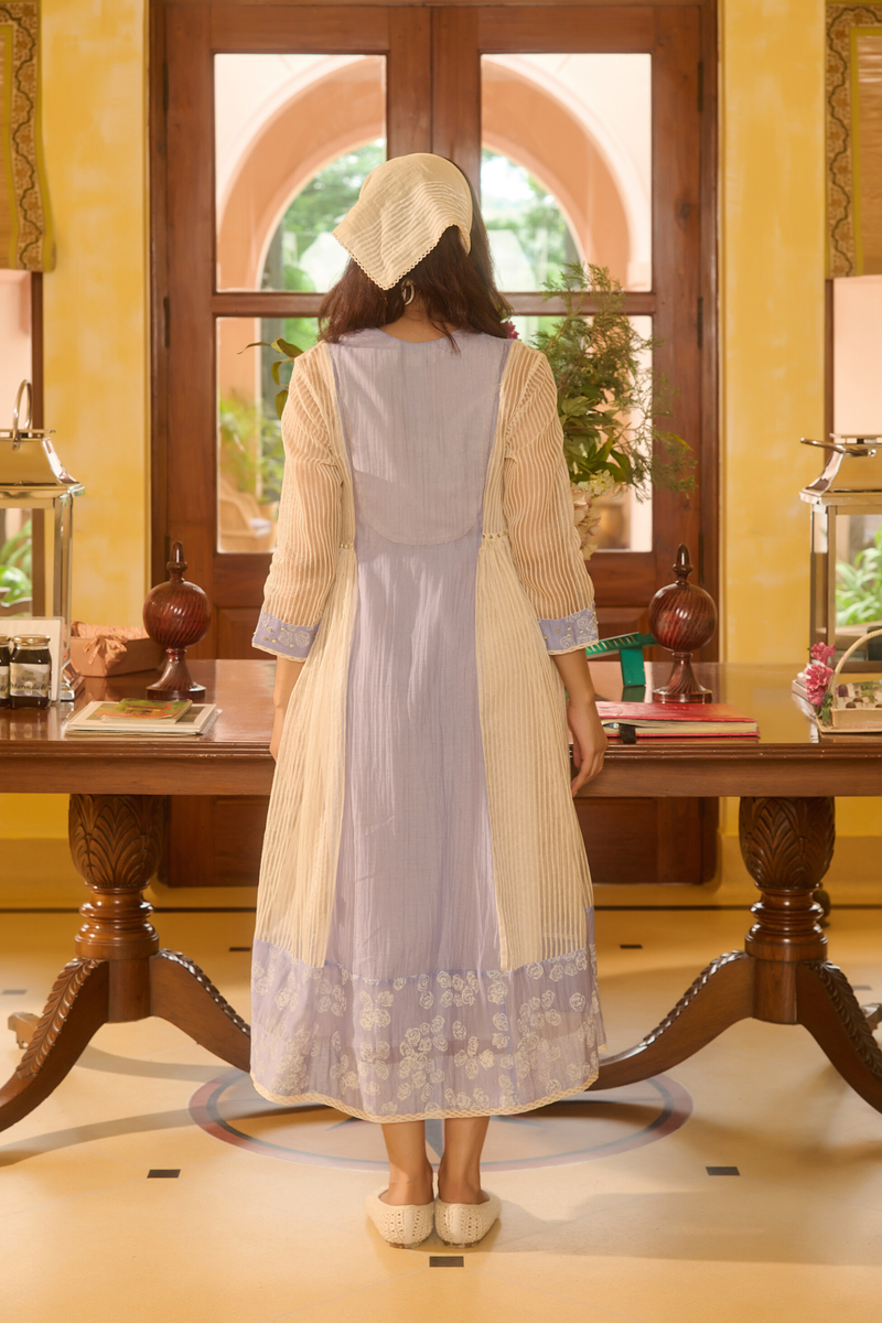EDNA DRESS-BLUE & IVORY chanderi by SWATTI KAPOOR in multi color for women Worldwide