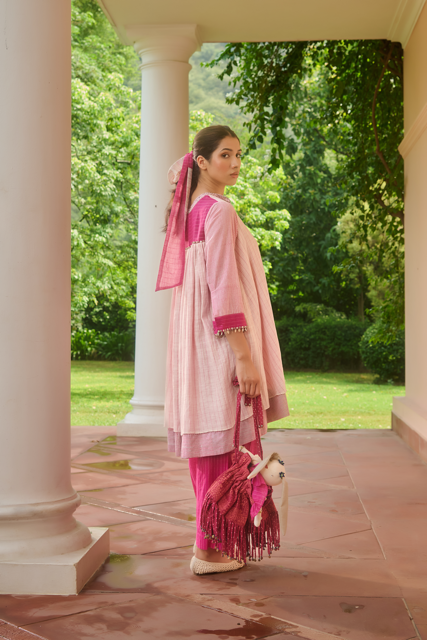 NORA DRESS-PINK & IVORY silk by SWATTI KAPOOR in multi color for women Worldwide