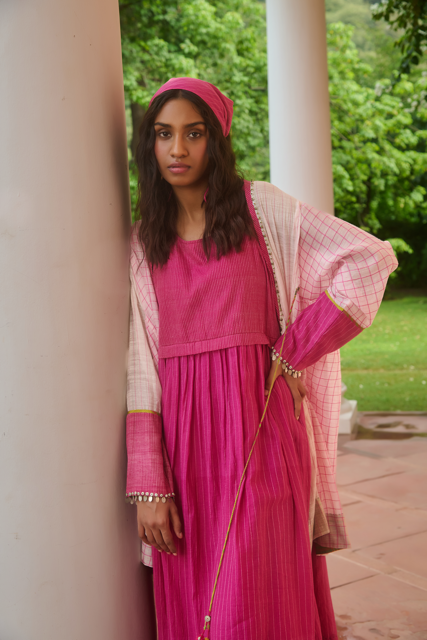 JESSIE OVERLAY-PINK & IVORY silk by SWATTI KAPOOR in multi color for women Worldwide