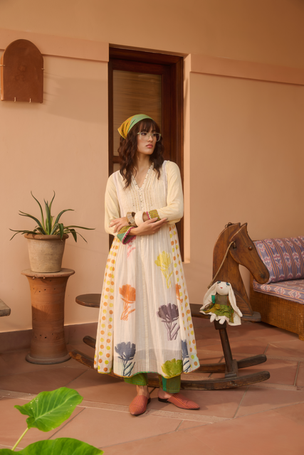 POPPY KURTA-IVORY silk by SWATTI KAPOOR in ivory color for women Worldwide