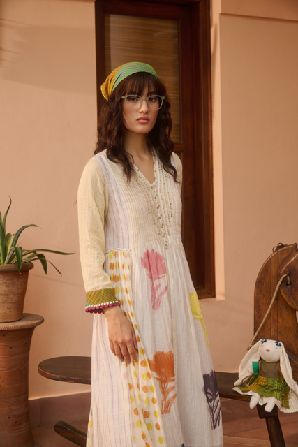 POPPY KURTA-IVORY silk by SWATTI KAPOOR in ivory color for women Worldwide