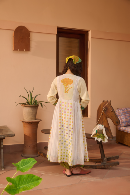 POPPY KURTA-IVORY silk by SWATTI KAPOOR in ivory color for women Worldwide