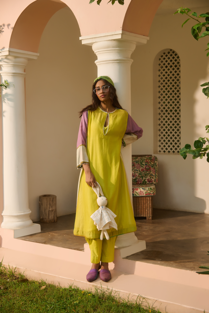 DAISY KURTA-MULTICOLOR chanderi by SWATTI KAPOOR in multi color for women Worldwide