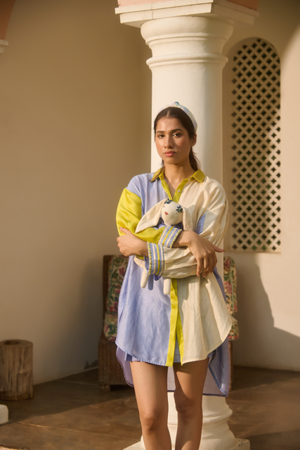 JOE SHORTS-BLUE 100% cotton by SWATTI KAPOOR in blue color for women Worldwide