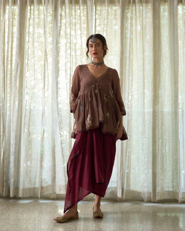 Rupa Skirt cutwork skirt by SWATTI KAPOOR in maroon for women Worldwide