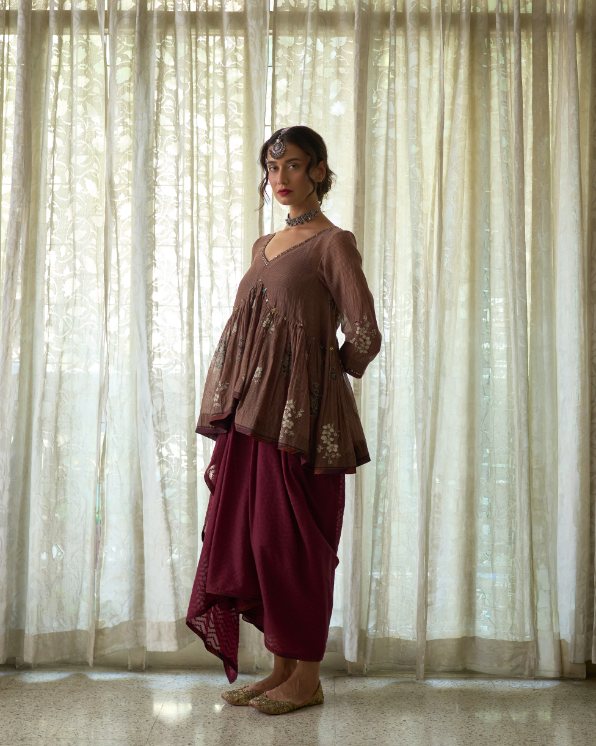 Hiral Top chanderi tops & shirts by SWATTI KAPOOR in grey for women Worldwide