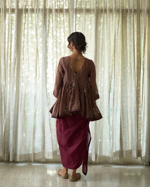 Hiral Top chanderi tops & shirts by SWATTI KAPOOR in grey for women Worldwide
