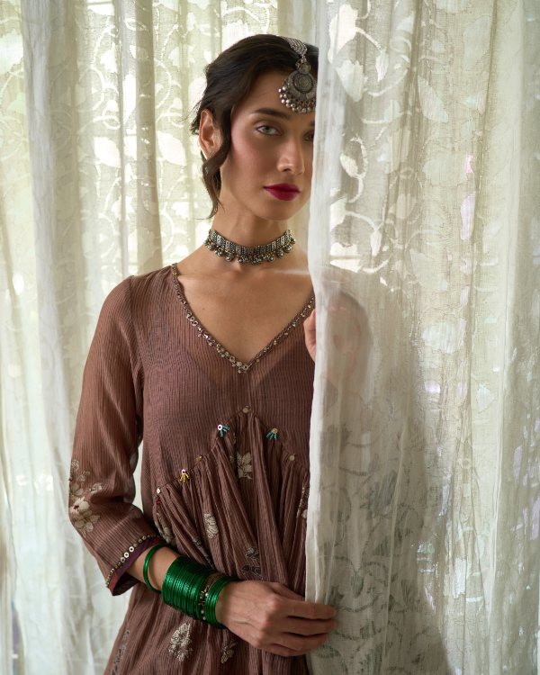 Hiral Top chanderi tops & shirts by SWATTI KAPOOR in grey for women Worldwide