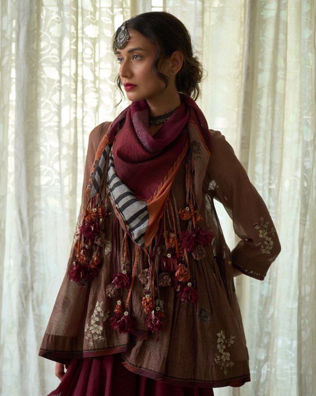 Tavi Scarf chanderi scarves & stoles by SWATTI KAPOOR in multi-color for women Worldwide