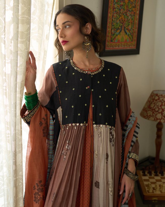 Aria Kurta chanderi kurta/kurta set by SWATTI KAPOOR in multi-color for women Worldwide