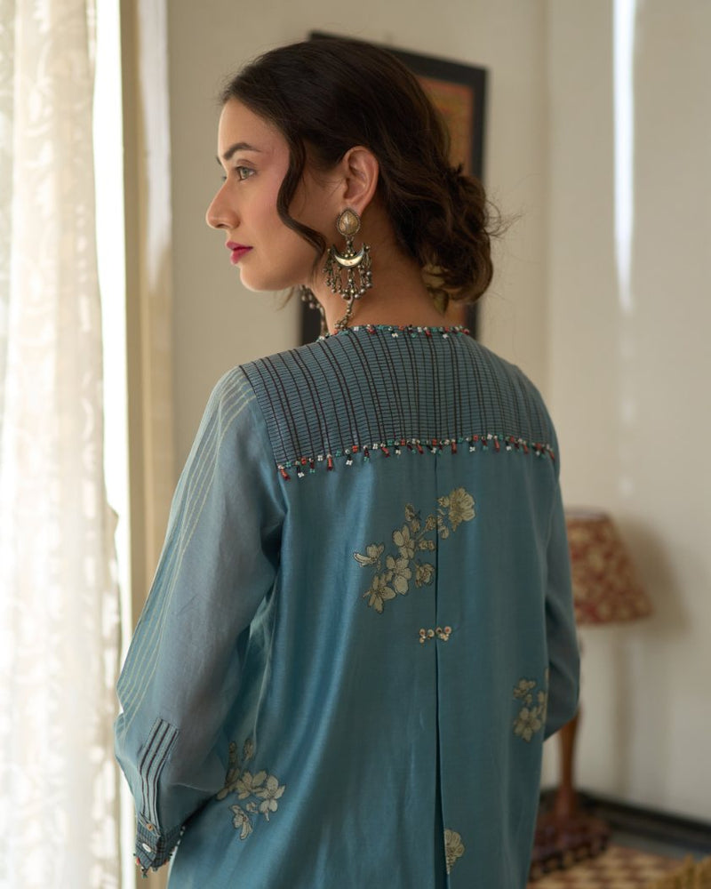 Chitra Kurta chanderi kurta/kurta set by SWATTI KAPOOR in blue for women Worldwide