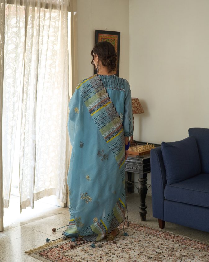 Chitra Kurta chanderi kurta/kurta set by SWATTI KAPOOR in blue for women Worldwide
