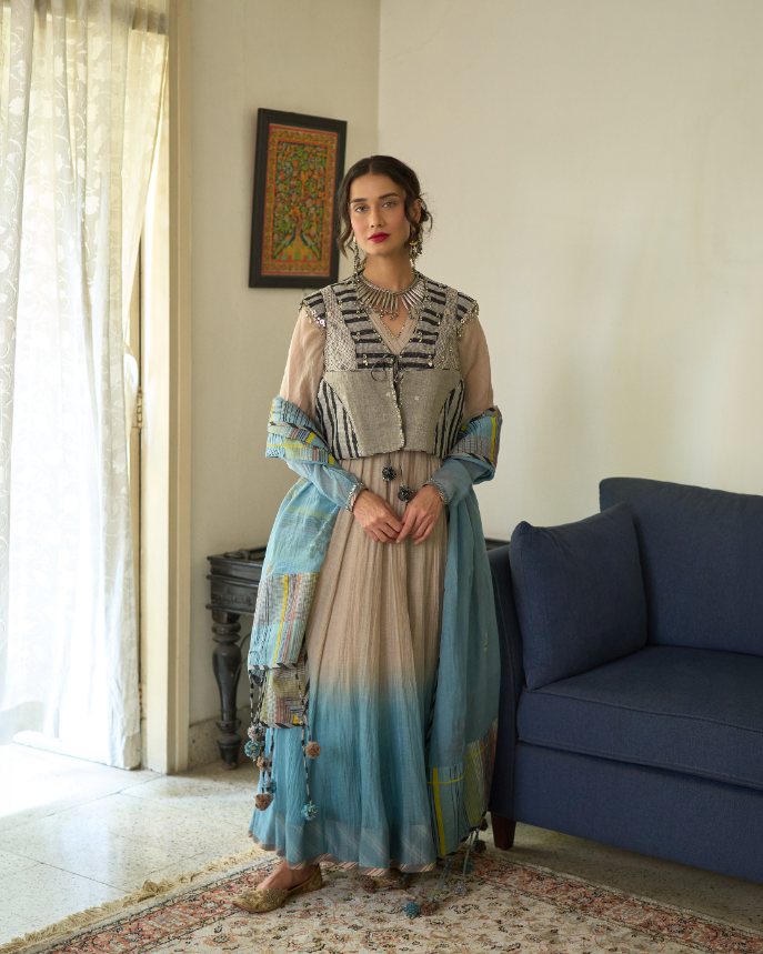 Tina Dupatta chanderi dupatta by SWATTI KAPOOR in blue for women Worldwide