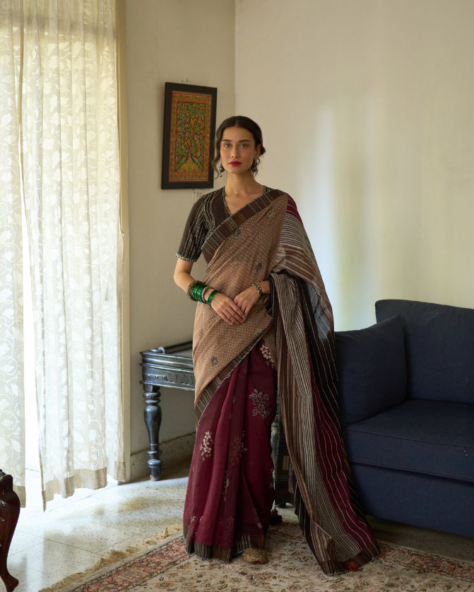 Malti Sari chanderi saree by SWATTI KAPOOR in multi-color for women Worldwide