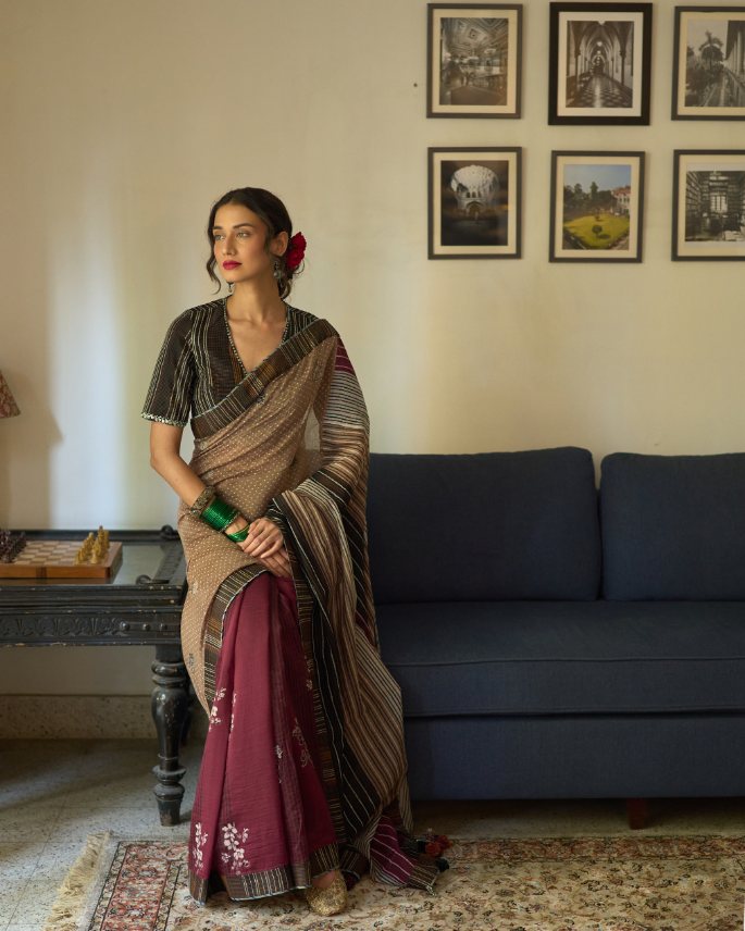 Malti Sari chanderi saree by SWATTI KAPOOR in multi-color for women Worldwide