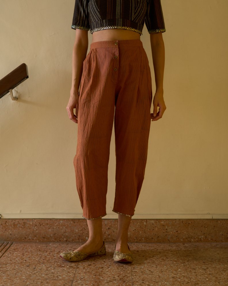 Anu Pant cotton pyjama/salwar by SWATTI KAPOOR in rust for women Worldwide