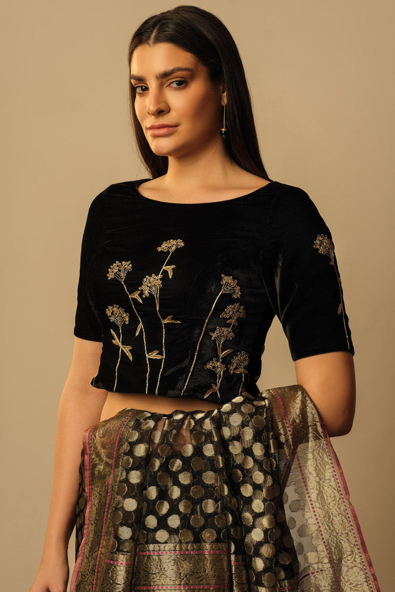 Sweet Cicely velvet crop top black by Mallika Mathur in black color for women Worldwide
