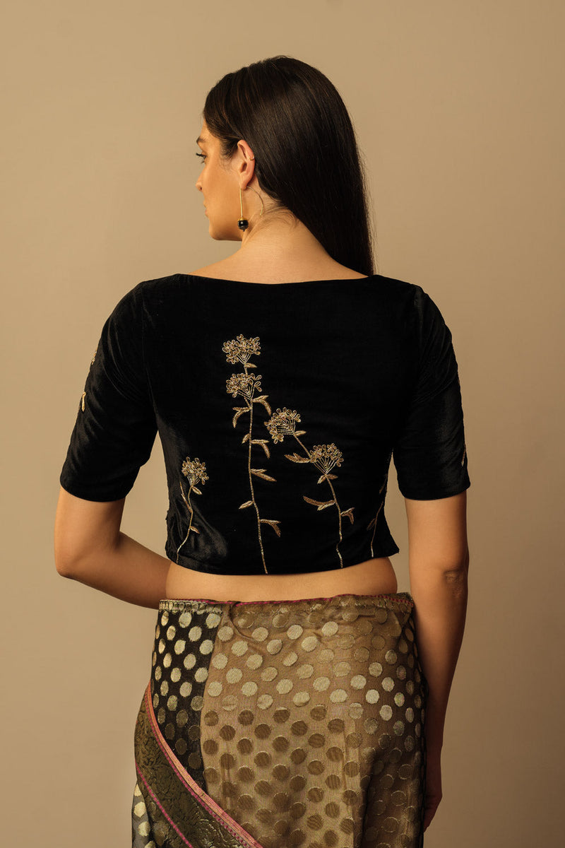Sweet Cicely velvet crop top black by Mallika Mathur in black color for women Worldwide