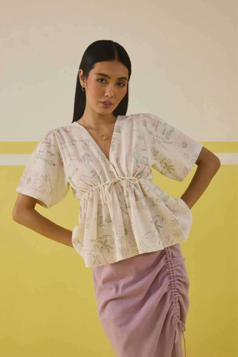 Sweet Sunshine Handspun Handwoven Organic Cotton Peplum Top cotton by SUI in multi color for women Worldwide