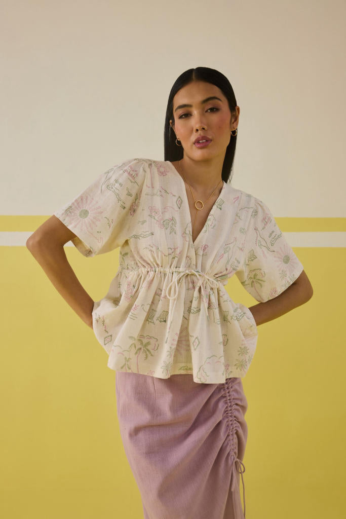 Sweet Sunshine Handspun Handwoven Organic Cotton Peplum Top cotton by SUI in multi color for women Worldwide