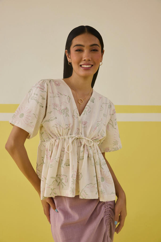 Sweet Sunshine Handspun Handwoven Organic Cotton Peplum Top cotton by SUI in multi color for women Worldwide