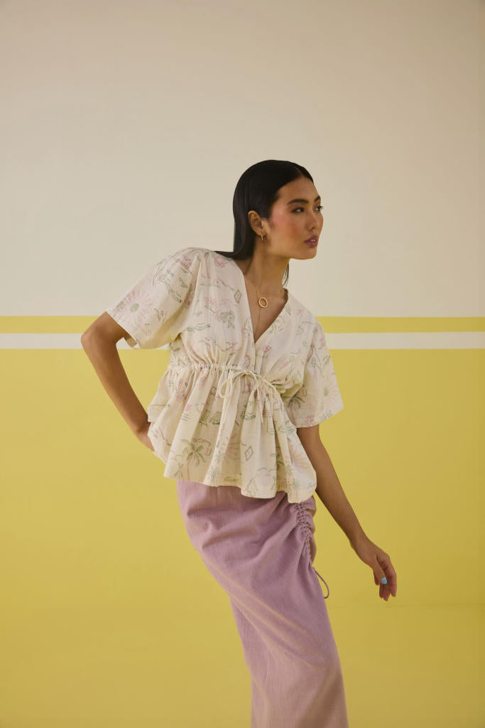 Sweet Sunshine Handspun Handwoven Organic Cotton Peplum Top cotton by SUI in multi color for women Worldwide