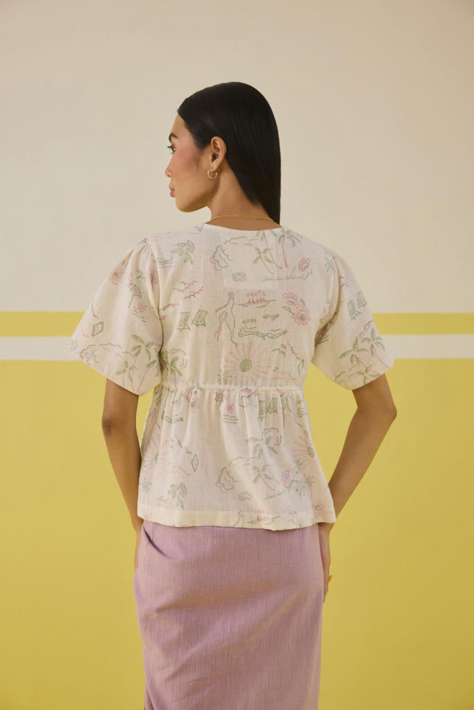 Sweet Sunshine Handspun Handwoven Organic Cotton Peplum Top cotton by SUI in multi color for women Worldwide