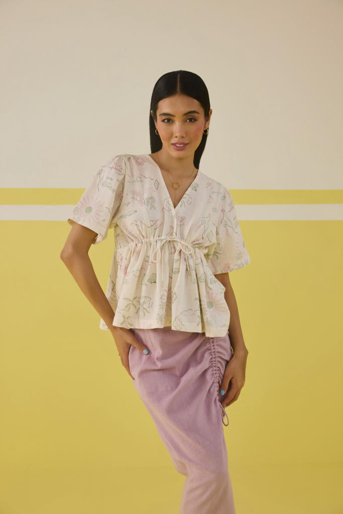 Sweet Sunshine Handspun Handwoven Organic Cotton Peplum Top cotton by SUI in multi color for women Worldwide