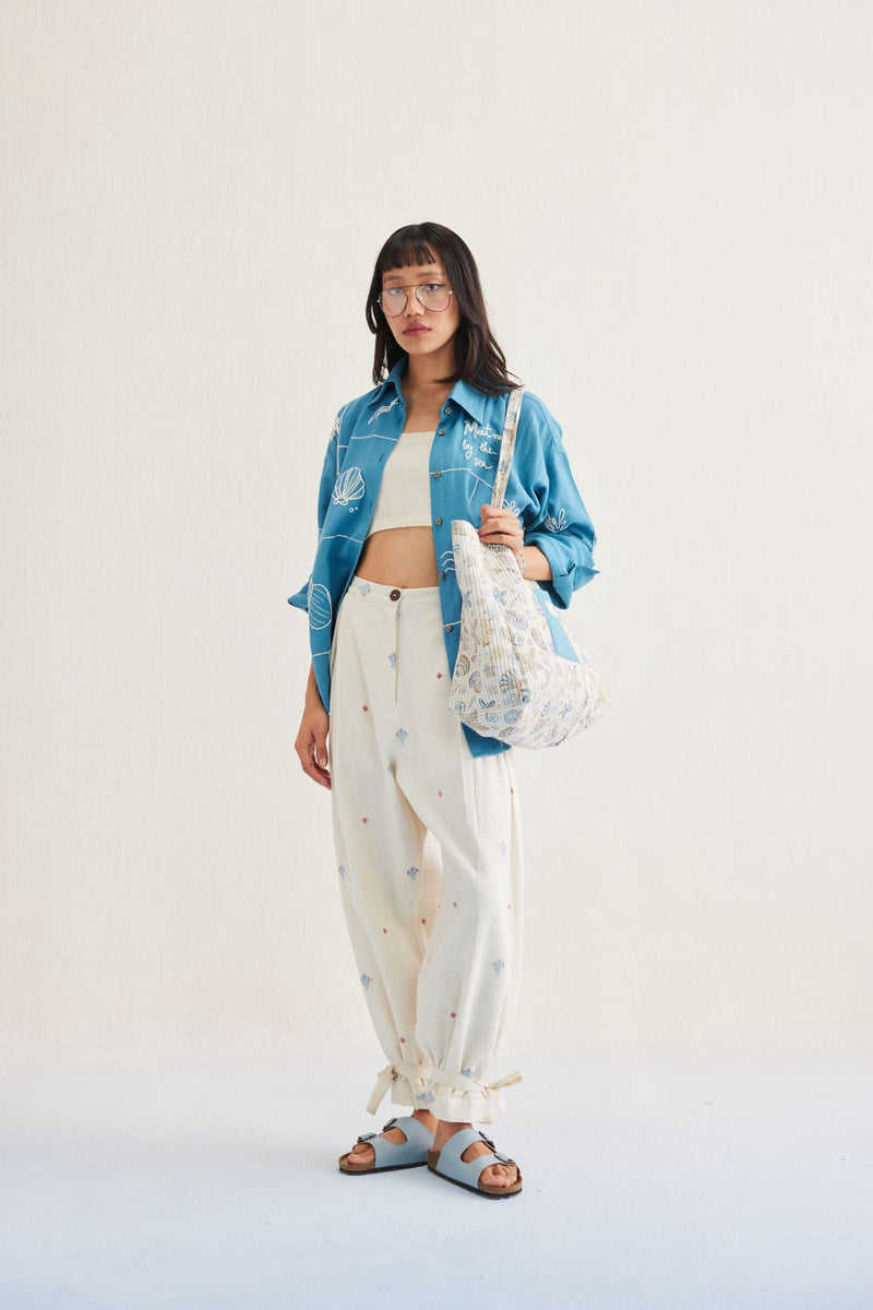 Swim Free Handwoven Kala Cotton Trousers cotton by SUI in white color for women Worldwide