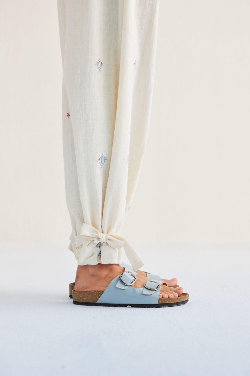 Swim Free Handwoven Kala Cotton Trousers cotton by SUI in white color for women Worldwide