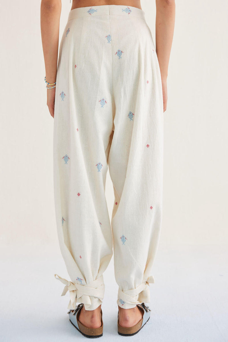 Swim Free Handwoven Kala Cotton Trousers cotton by SUI in white color for women Worldwide