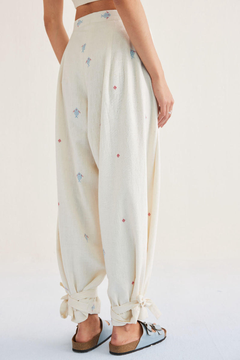 Swim Free Handwoven Kala Cotton Trousers cotton by SUI in white color for women Worldwide