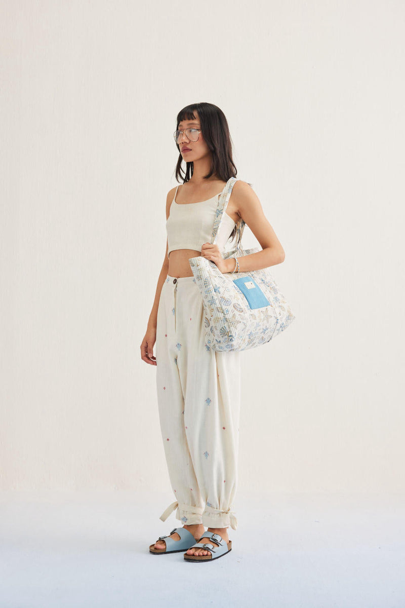 Swim Free Handwoven Kala Cotton Trousers cotton by SUI in white color for women Worldwide