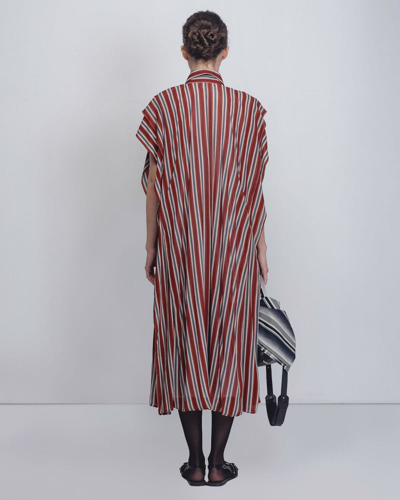 Tako Dress - Rust/ Black / Off - White Stripes by Leh Studios in rust color for women Worldwide