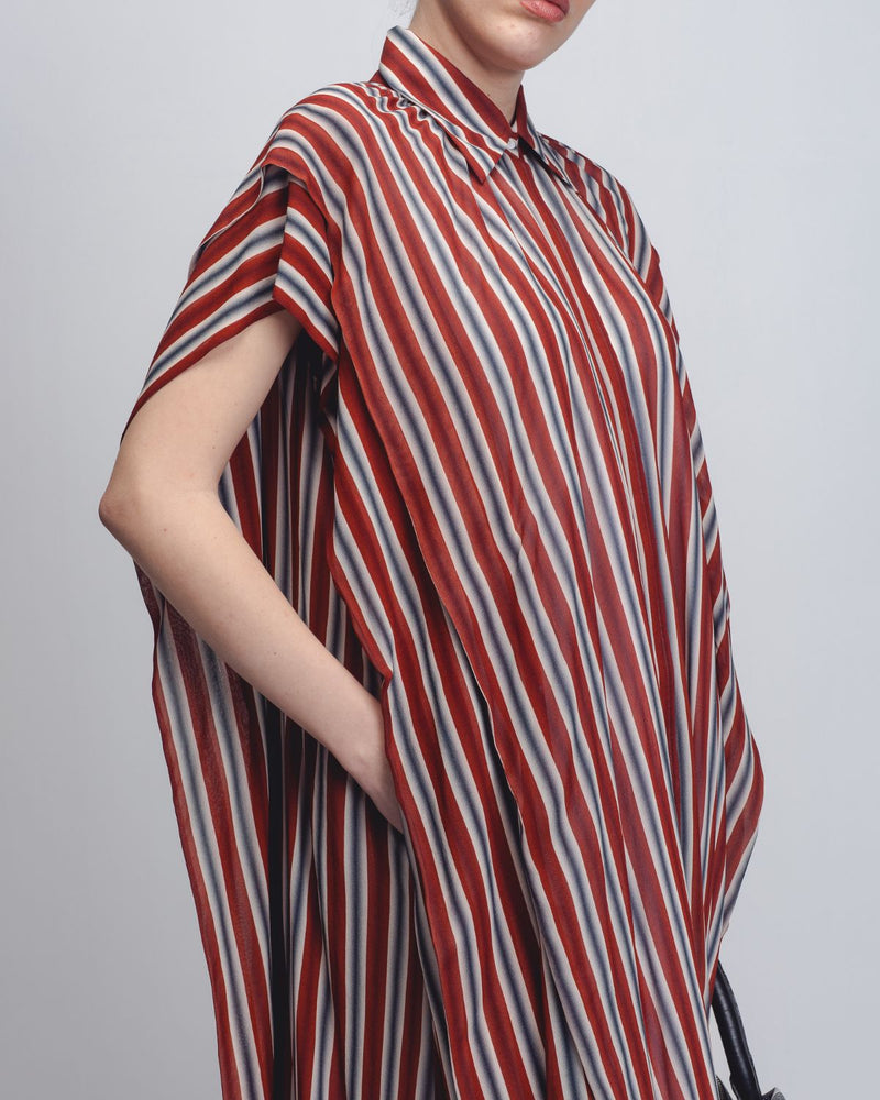 Tako Dress - Rust/ Black / Off - White Stripes by Leh Studios in rust color for women Worldwide
