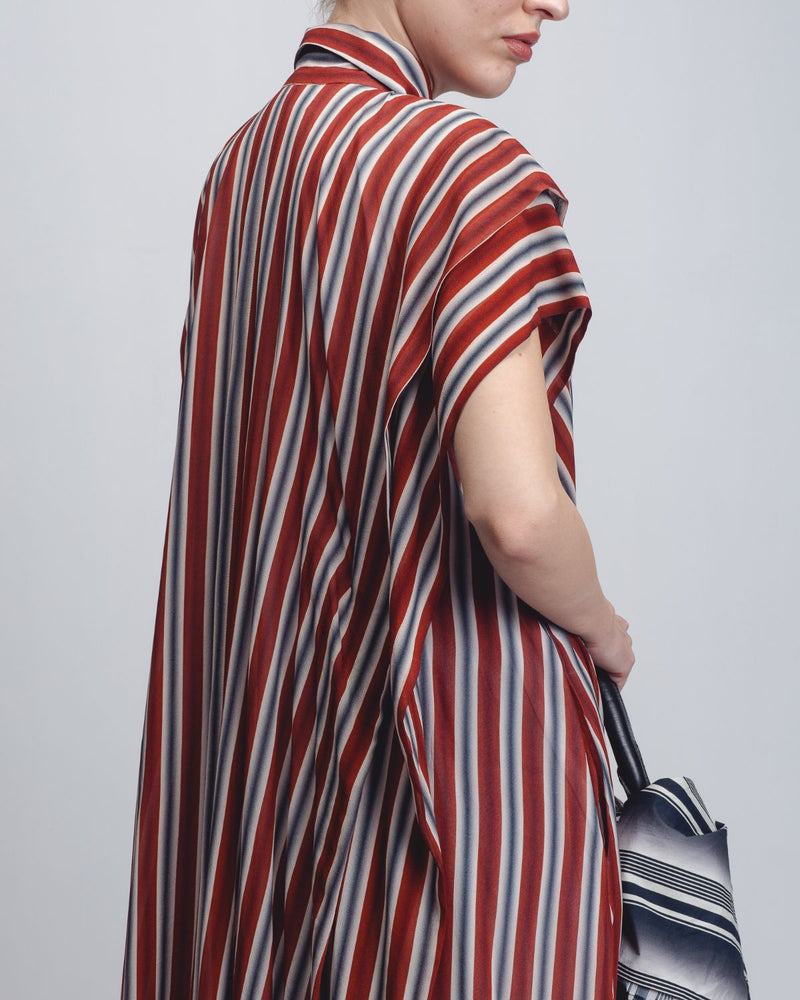 Tako Dress - Rust/ Black / Off - White Stripes by Leh Studios in rust color for women Worldwide