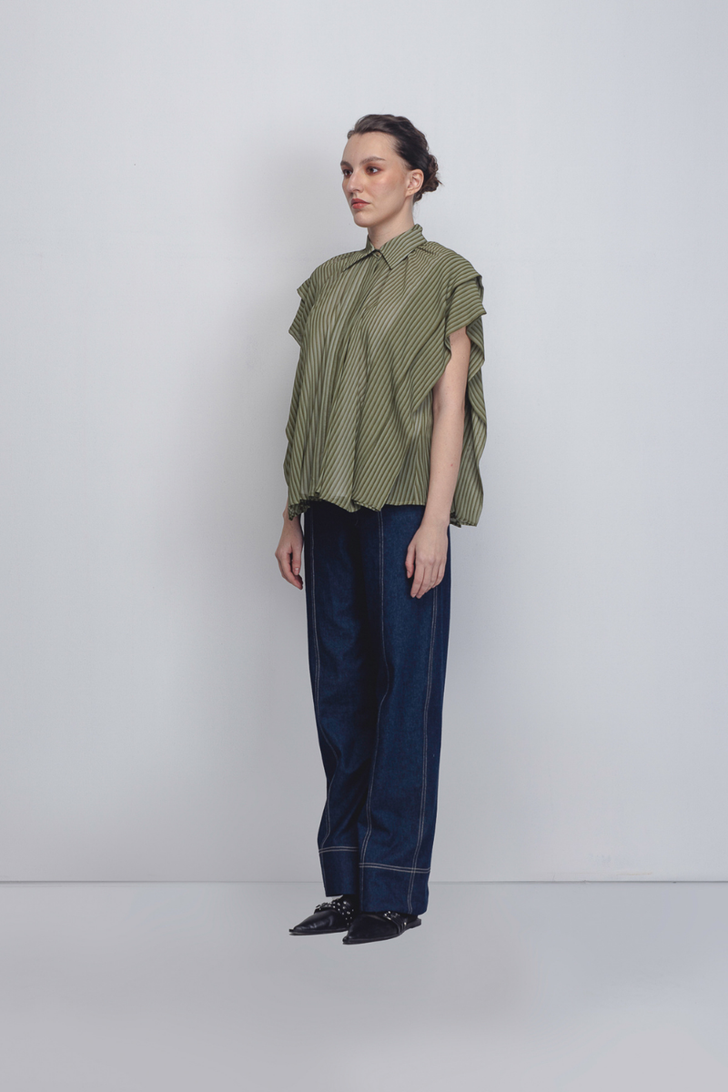 Tako Top - Green Stripes by Leh Studios in green color for women Worldwide